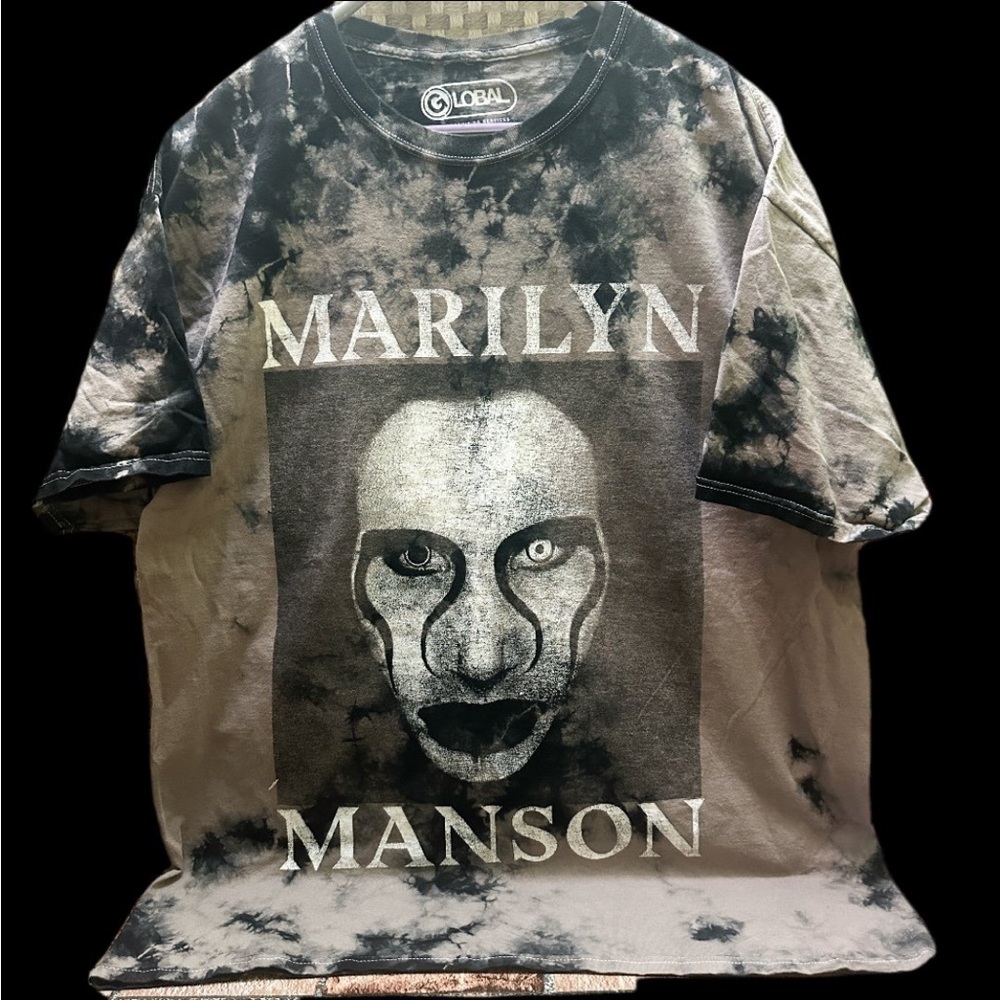 Marilyn Manson Men’s Black Tie-Dye Graphic T-Shirt size L